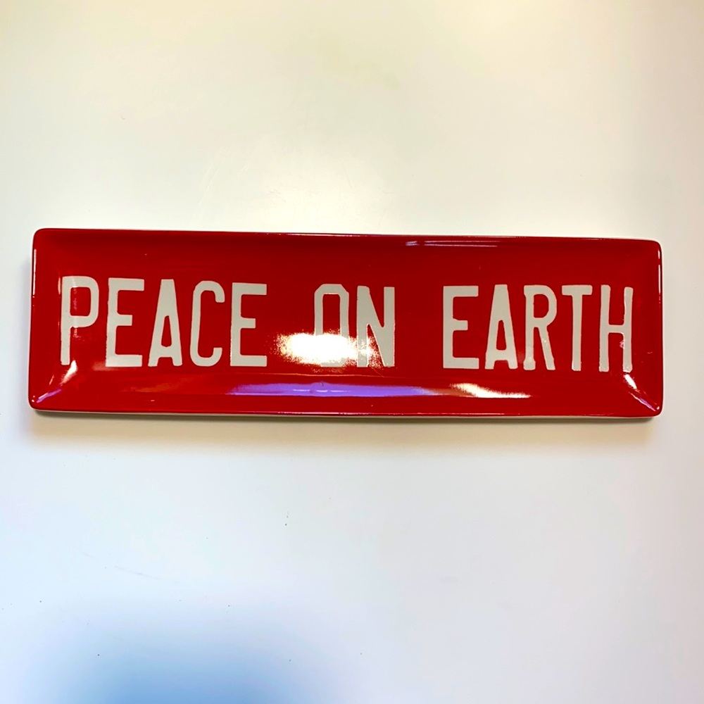 Lori Siebert PEACE ON EARTH Bright Red‎ Stencil Letter Look Porcelain Tray